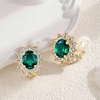 image:imageOval Austrian Crystal Halo Clip On Earrings for Women  Oval Austrian Crystal with Zircon Halo14K GoldPlatedSilicone Comfort PadGift Box IncludedFor Daily and Evening EventsGreen
