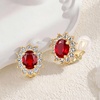 image:imageOval Austrian Crystal Halo Clip On Earrings for Women  Oval Austrian Crystal with Zircon Halo14K GoldPlatedSilicone Comfort PadGift Box IncludedFor Daily and Evening EventsRed