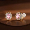 image:imageOval Austrian Crystal Halo Clip On Earrings for Women  Oval Austrian Crystal with Zircon Halo14K GoldPlatedSilicone Comfort PadGift Box IncludedFor Daily and Evening EventsPink