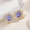 image:imageOval Austrian Crystal Halo Clip On Earrings for Women  Oval Austrian Crystal with Zircon Halo14K GoldPlatedSilicone Comfort PadGift Box IncludedFor Daily and Evening EventsLavender