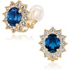 image:imageOval Austrian Crystal Halo Clip On Earrings for Women  Oval Austrian Crystal with Zircon Halo14K GoldPlatedSilicone Comfort PadGift Box IncludedFor Daily and Evening EventsDark Blue