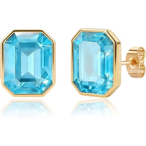 image:imageOctagon Austrian Crystal Dainty Stud Earrings for Women  14K Gold PlatedHypoallergenic S925 Sterling Silver PostBrilliant Octagon CutMinimalist Design for Daily LooksAqua Blue