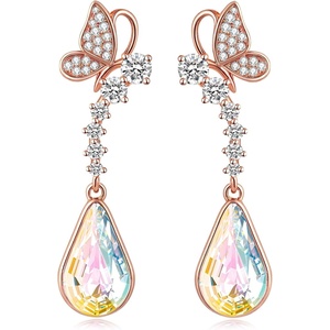 image:imageCute Butterfly Austrian Crystal Teardrop Dangle Earrings for Women Trendy Drop Earring 14K Gold Plated Hypoallergenic JewelryAurora Borealis