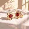 image:imageEVEVIC Austrian Crystal Flower Clip On Earrings for Women 14K Gold PlatedRed