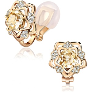image:imageEVEVIC Austrian Crystal Flower Clip On Earrings for Women 14K Gold PlatedChampagne