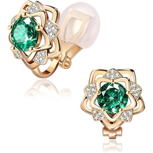 image:imageEVEVIC Austrian Crystal Flower Clip On Earrings for Women 14K Gold PlatedGreen
