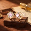 image:imageEVEVIC Austrian Crystal Flower Clip On Earrings for Women 14K Gold PlatedPink