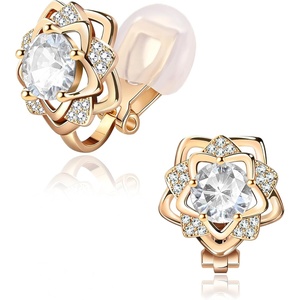 image:imageEVEVIC Austrian Crystal Flower Clip On Earrings for Women 14K Gold PlatedWhite Clear