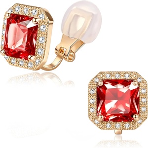 image:imageEVEVIC Austrian Crystal Square Clip On Earrings for WomenRed