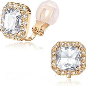 image:imageEVEVIC Austrian Crystal Square Clip On Earrings for WomenWhite Clear