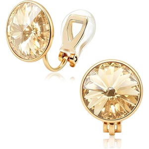 image:imageEVEVIC Round Austrian Crystal Clip On Earrings for WomenChampagne