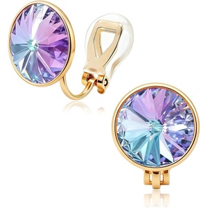 image:imageEVEVIC Round Austrian Crystal Clip On Earrings for WomenVitrail Light
