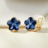 image:imageEVEVIC Austrian Crystal Flower Clip On Earrings for Women 14K Gold PlatedDark Blue