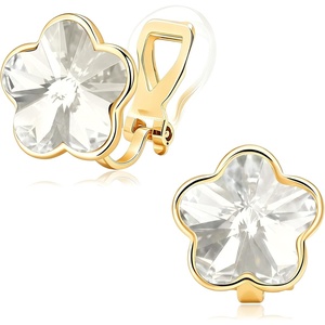 image:imageEVEVIC Austrian Crystal Flower Clip On Earrings for Women 14K Gold PlatedClear White