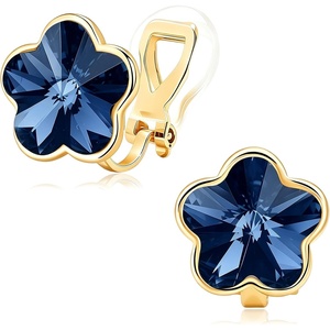 image:imageEVEVIC Austrian Crystal Flower Clip On Earrings for Women 14K Gold PlatedDark Blue