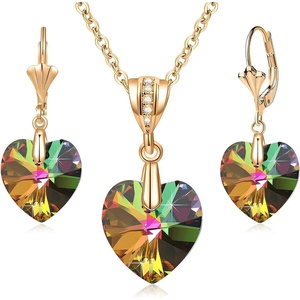 image:imageEVEVIC Austrian Crystals Heart Pendant Necklace Earrings for Women 14K Gold Plated Hypoallergenic Leverback Drop Dangle Earring Jewelry SetVitrail Medium